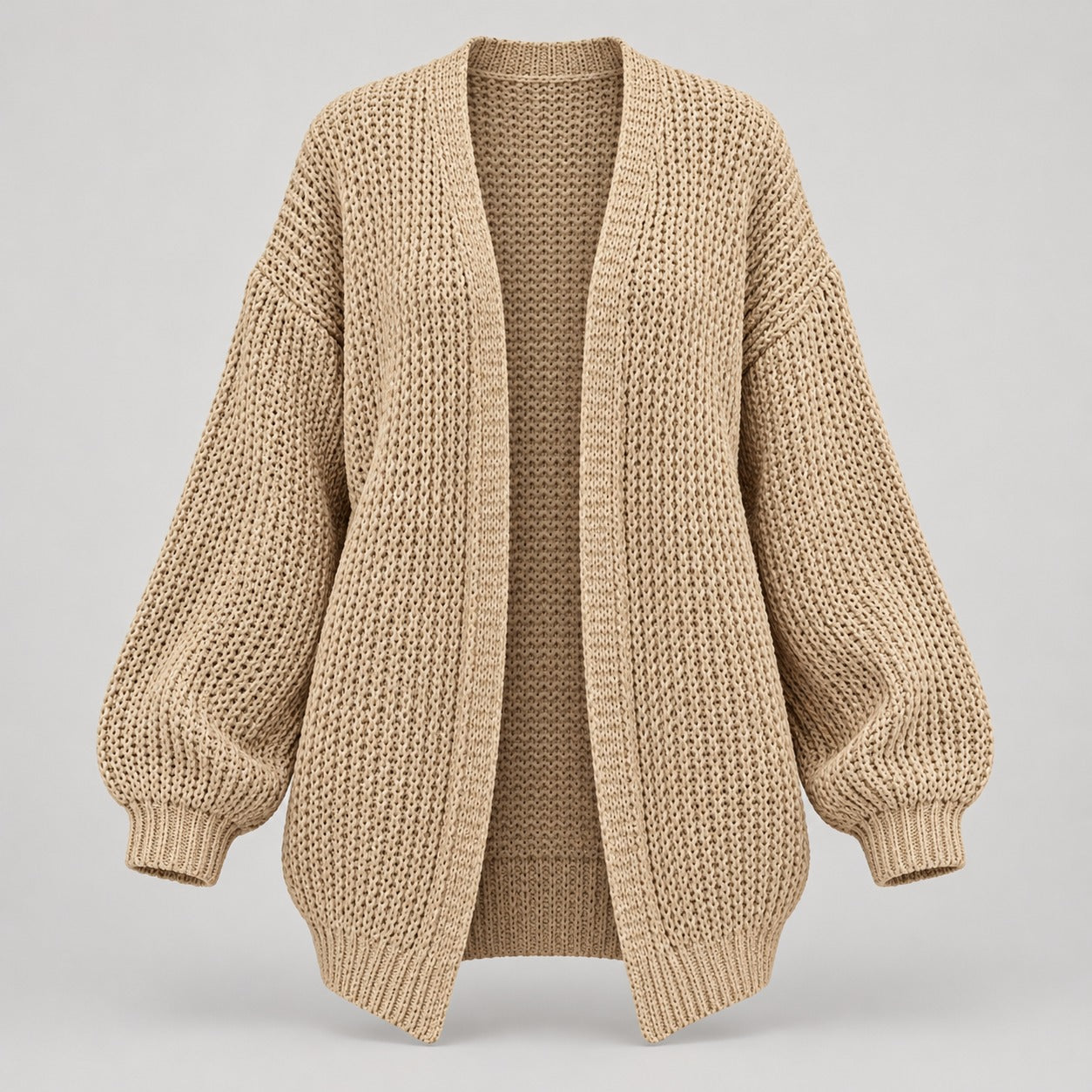 Chunky Knit Open Cardigan with Balloon Sleeves – Women – studio